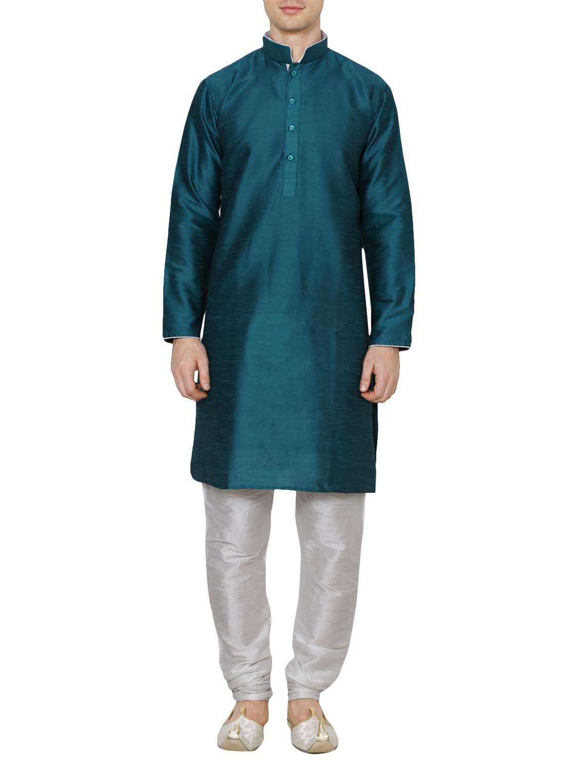 teal blue silk blend kurta pyjama set - 13882609 - Zoom Image - 0