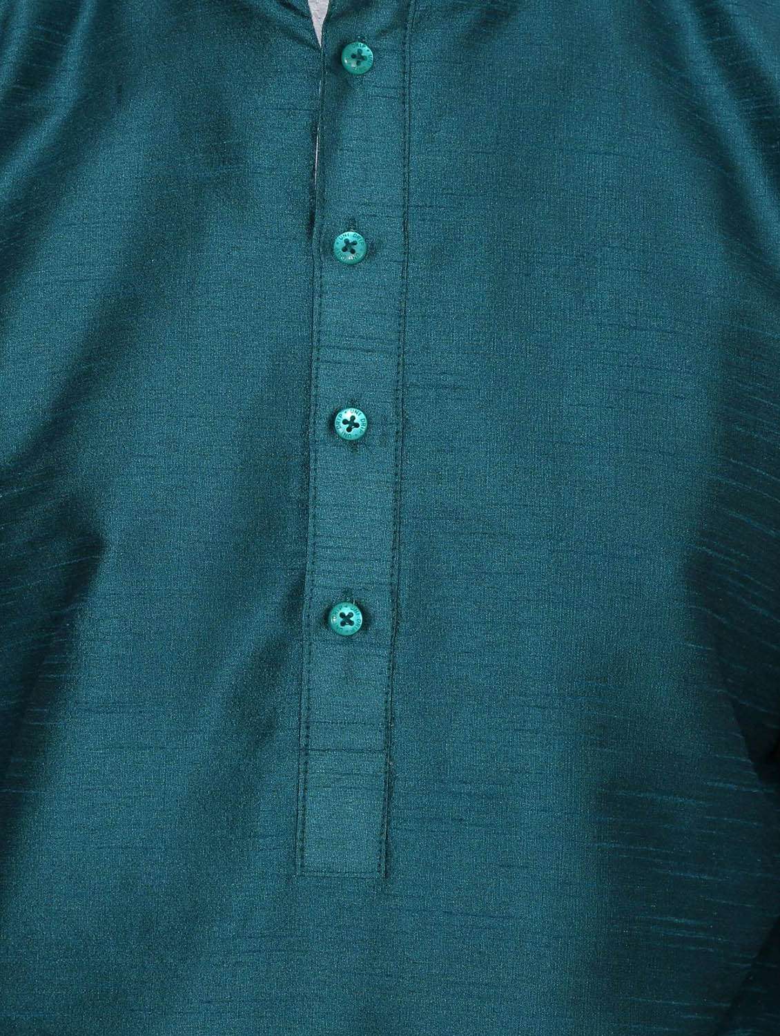 teal blue silk blend kurta pyjama set - 13882609 - Standard Image - 3