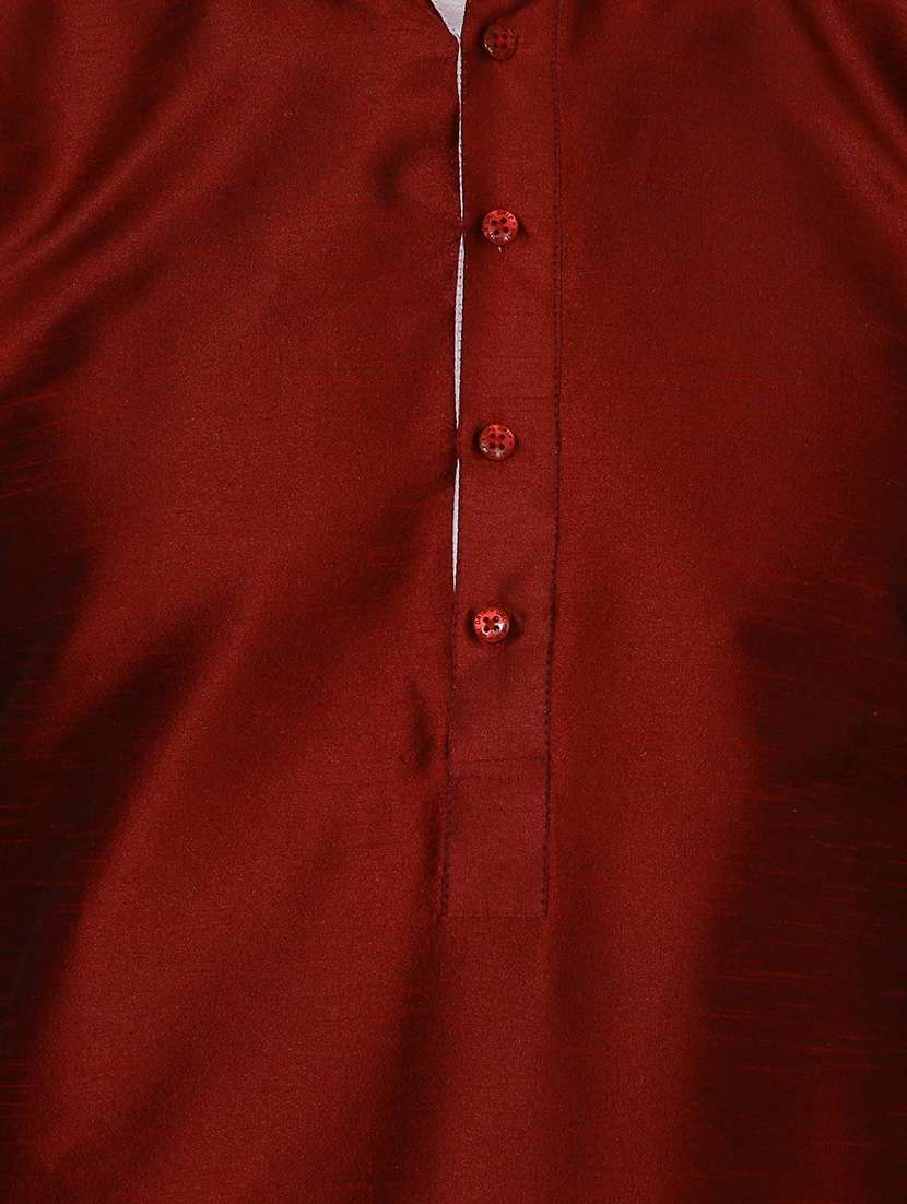 solid maroon silk blend kurta pyjama set - 13882611 - Standard Image - 3