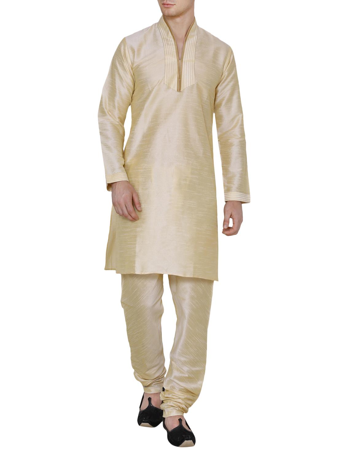 gold silk blend kurta pyjama set - 13882616 -  Zoom Image - 0