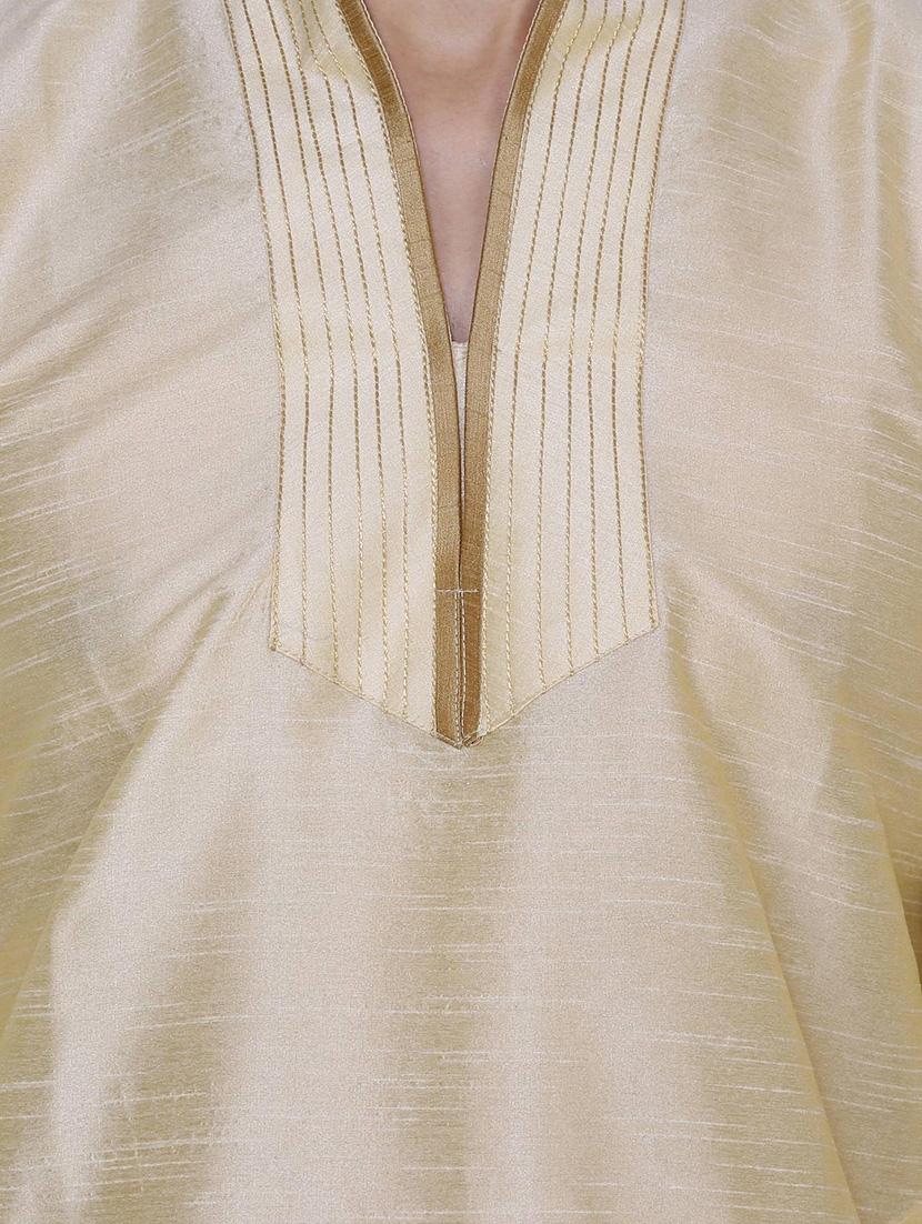 gold silk blend kurta pyjama set - 13882616 - Standard Image - 3