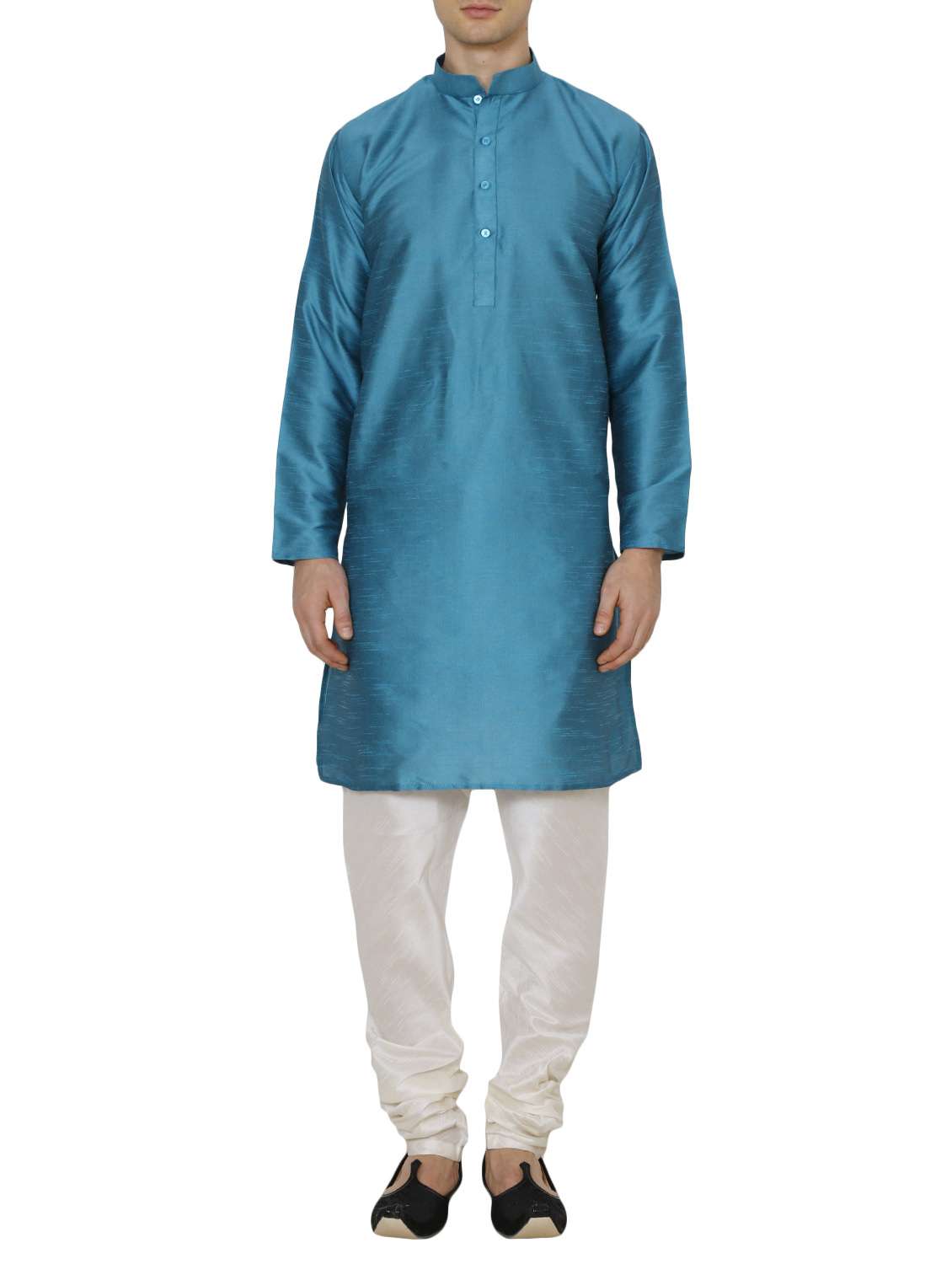 teal blue silk blend kurta pyjama set - 13882647 - Zoom Image - 0