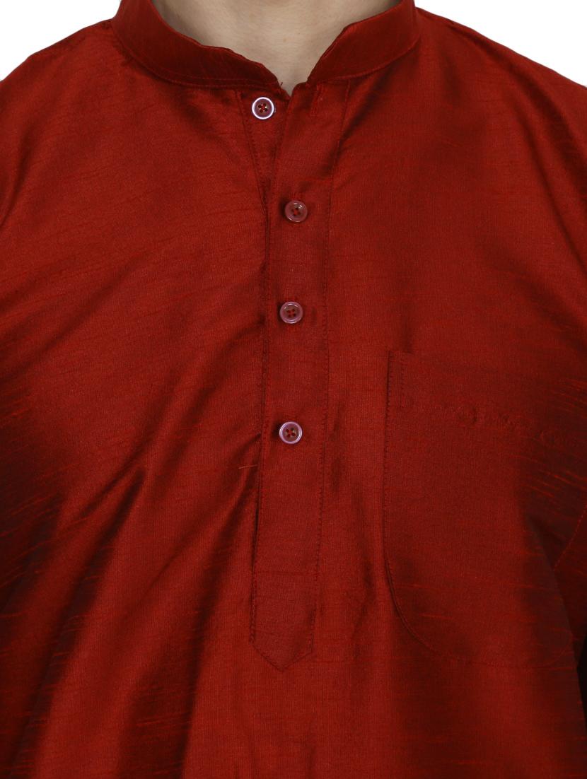 solid maroon silk blend kurta pyjama set - 13882651 - Standard Image - 3