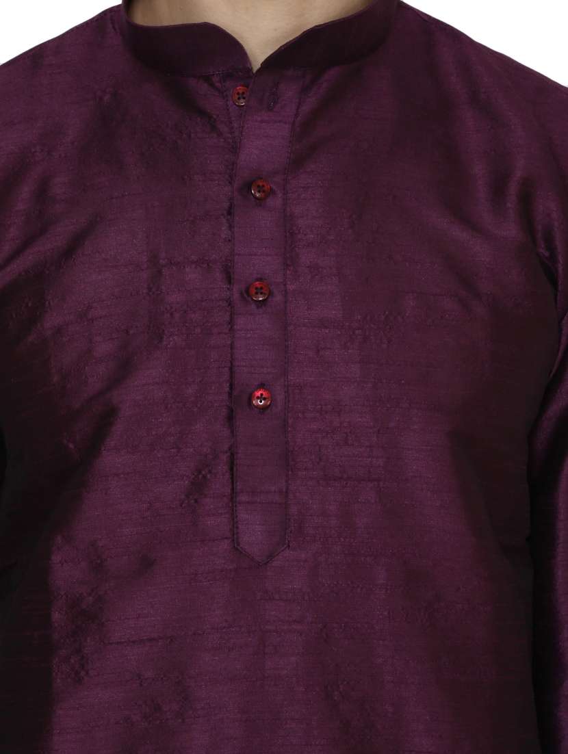 solid purple silk blend kurta pyjama set - 13882652 - Standard Image - 3