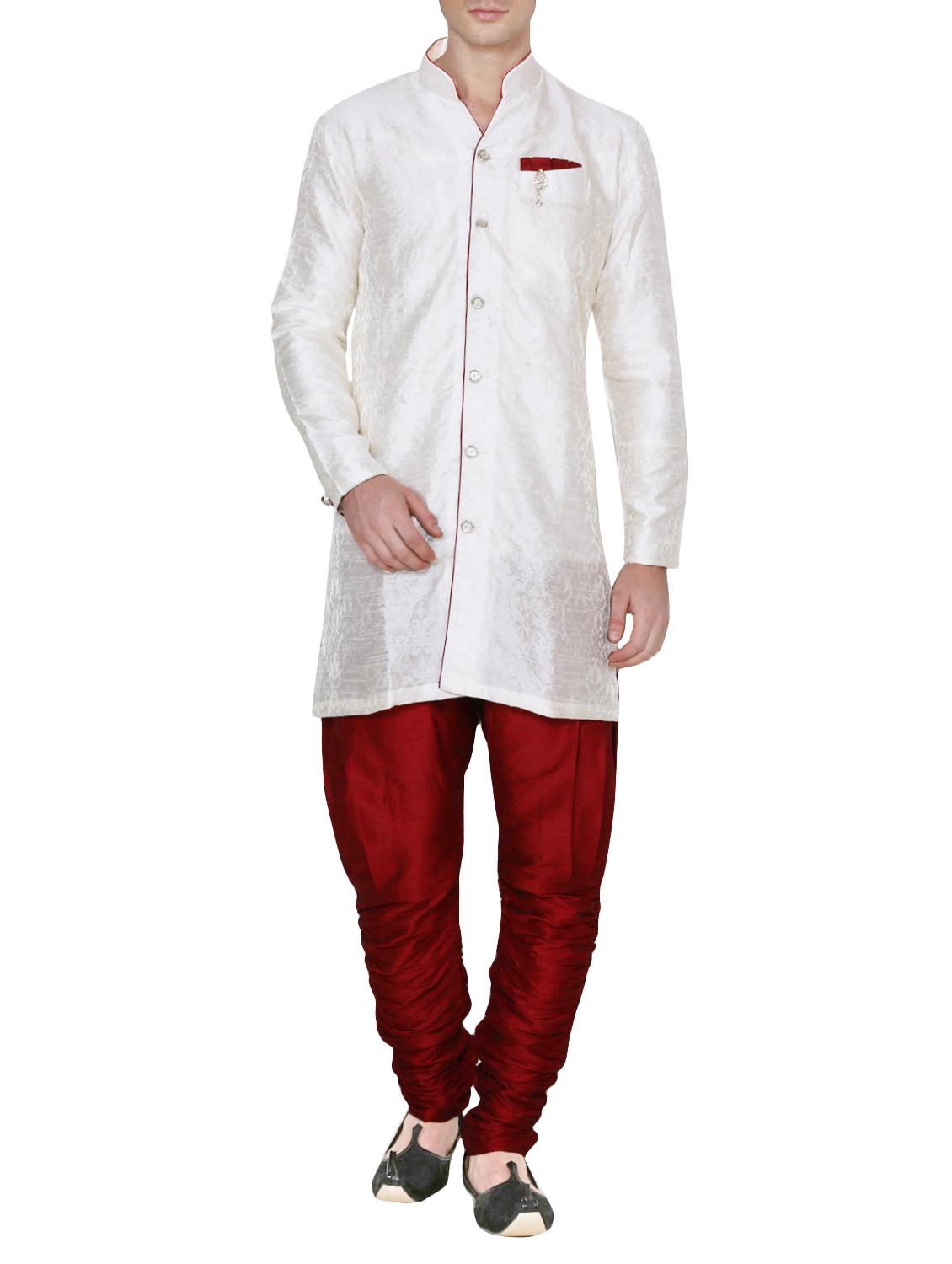white silk blend kurta pyjama set