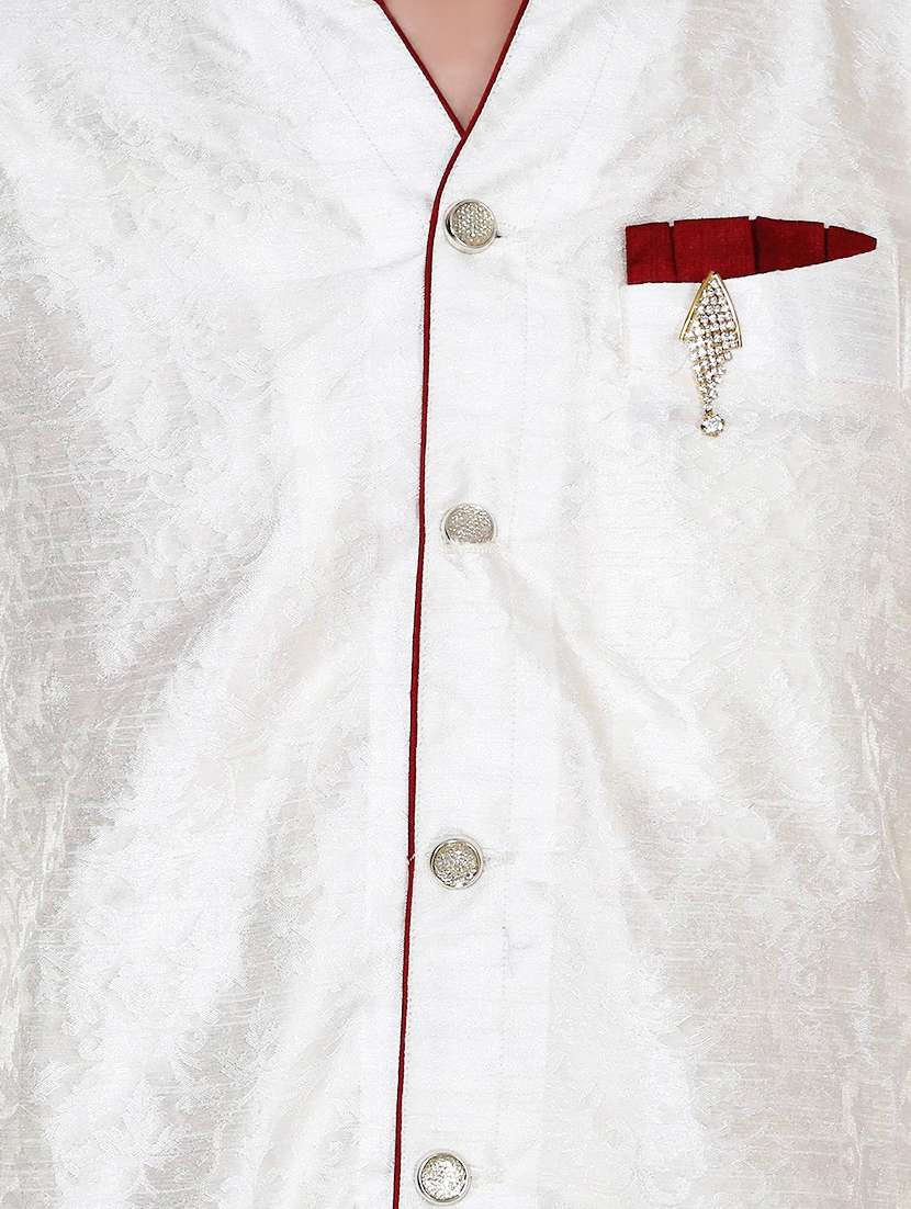white silk blend kurta pyjama set - 13882653 -  Standard Image - 3