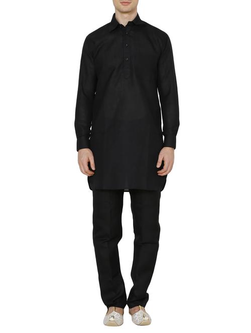 black cotton kurta pyjama set - 13882669 -  Standard Image - 0