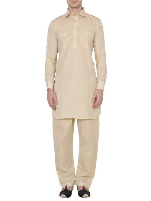 beige nylon kurta pyjama set - 13882677 - Standard Image - 0