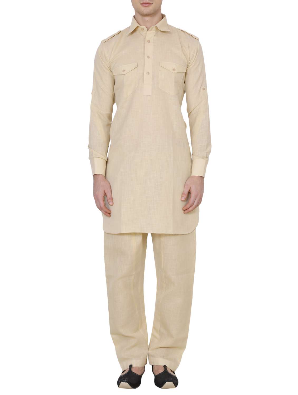 beige nylon kurta pyjama set