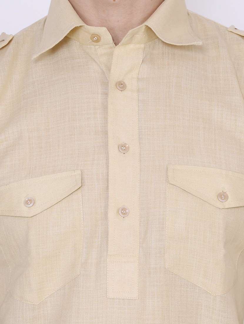 beige nylon kurta pyjama set - 13882677 - Standard Image - 3