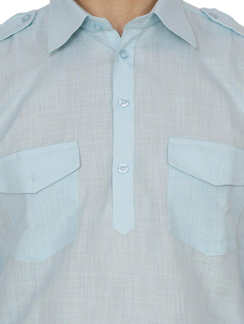 light blue cotton kurta pyjama set - 13882681 - Standard Image - 3