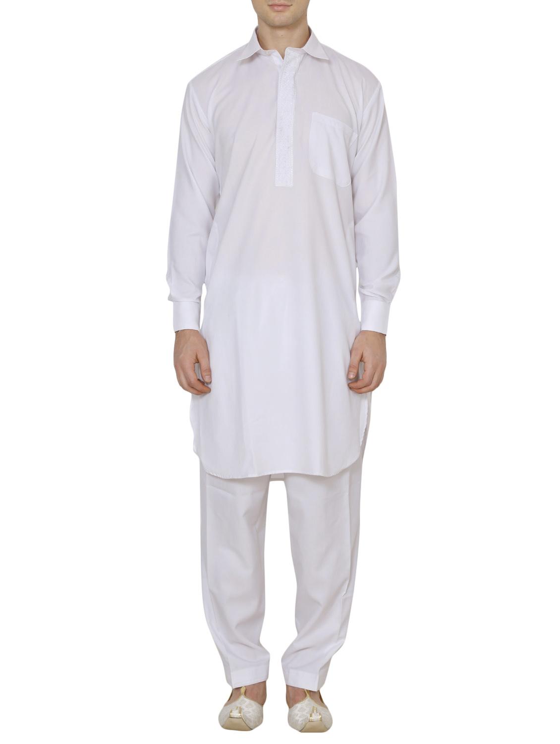 white cotton pathani set - 13882683 - Zoom Image - 0