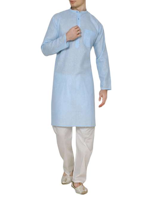 light blue cotton kurta pyjama set - 13882706 - Standard Image - 0