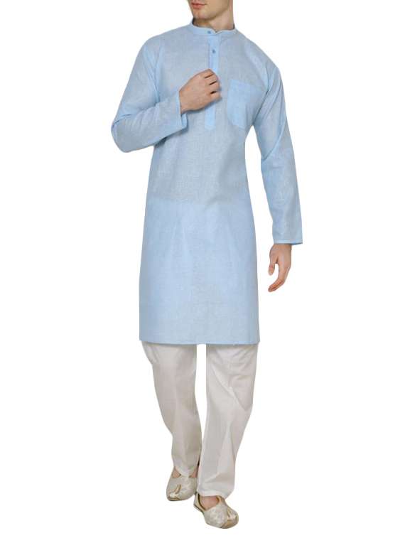 light blue cotton kurta pyjama set - 13882706 - Zoom Image - 0