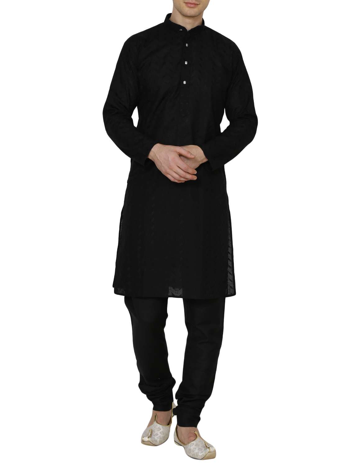solid black cotton kurta pyjama set - 13882710 - Zoom Image - 0
