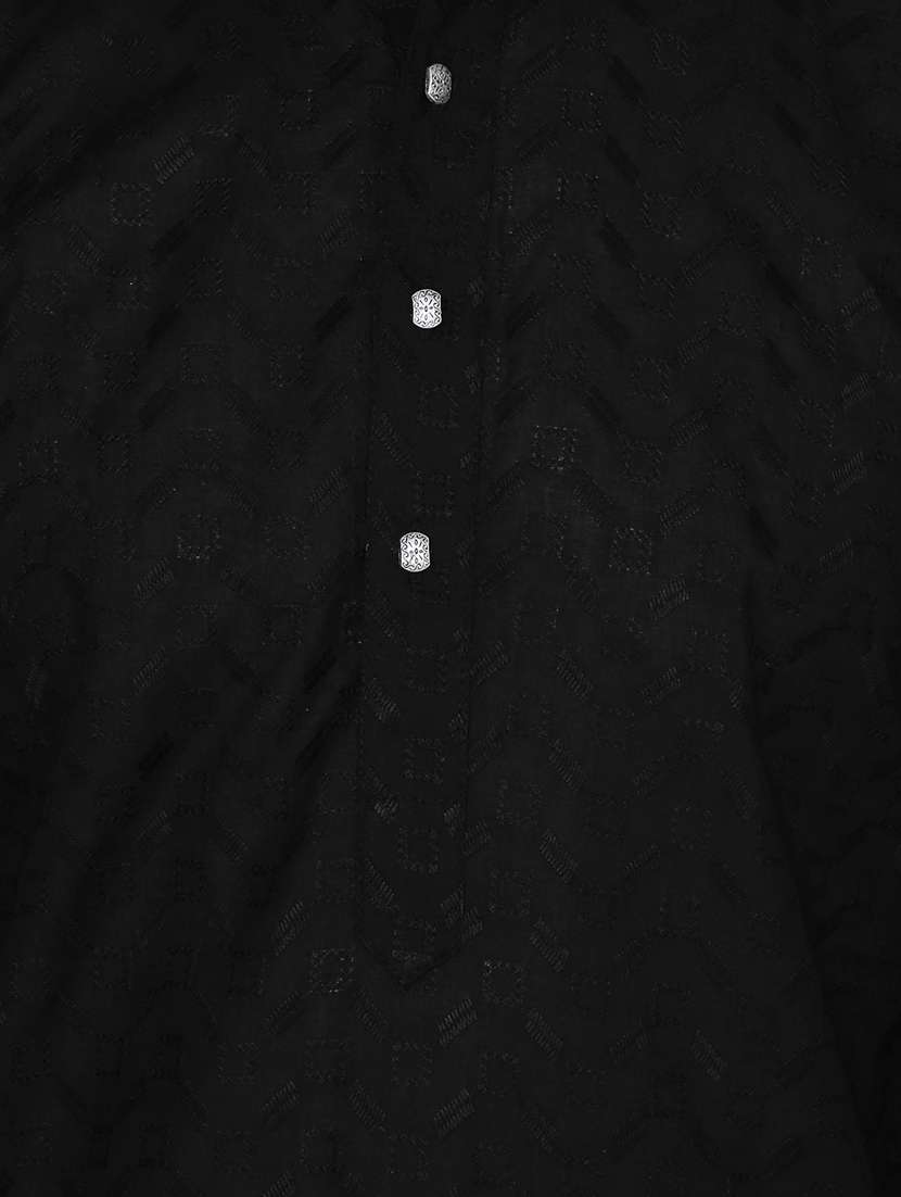 solid black cotton kurta pyjama set - 13882710 - Standard Image - 3