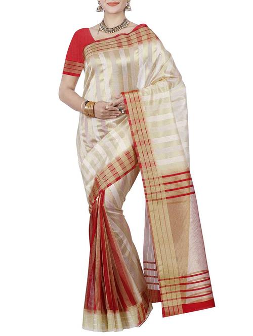 white silk woven saree with blouse - 13885533 - Standard Image - 0