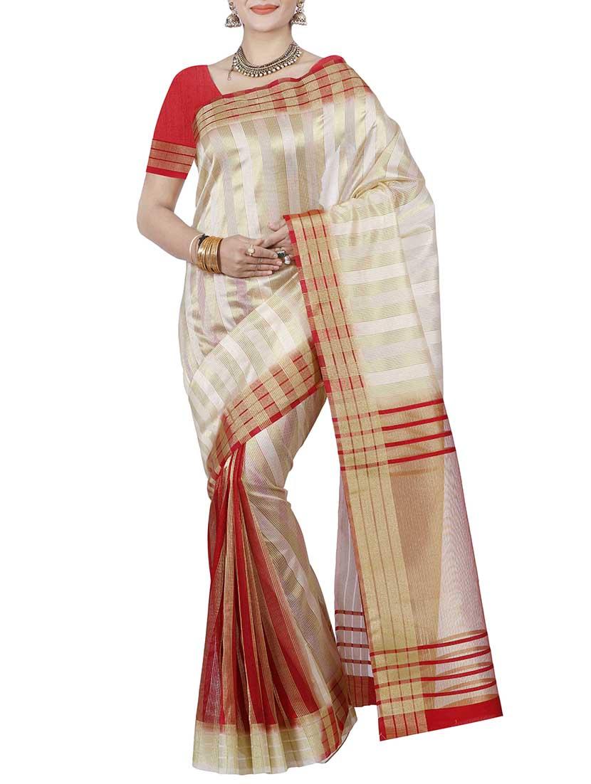 white silk woven saree with blouse - 13885533 - Zoom Image - 0