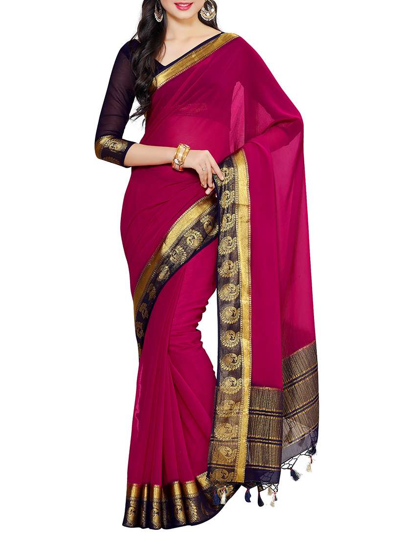 pink chiffon bordered saree