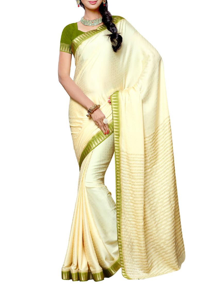 cream crepe woven saree with blouse - 13885629 - Zoom Image - 0