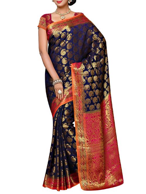 blue kanjivaram silk saree with blouse - 13885640 - Standard Image - 0