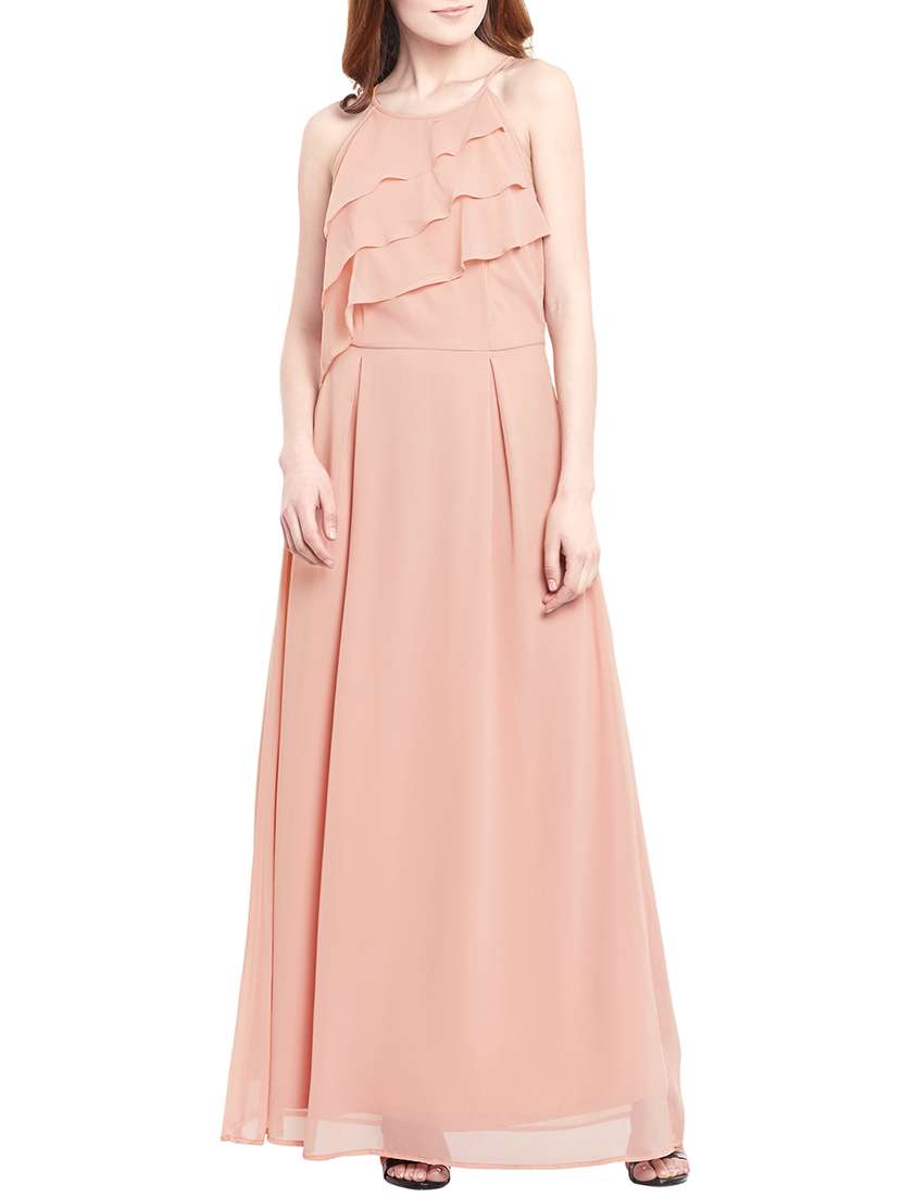 rose pink ruffle maxi dress