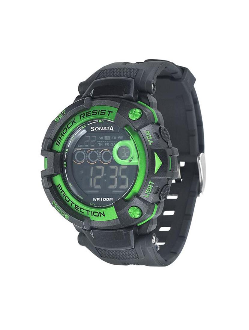 sonata black dial digital watch for men 77010pp03