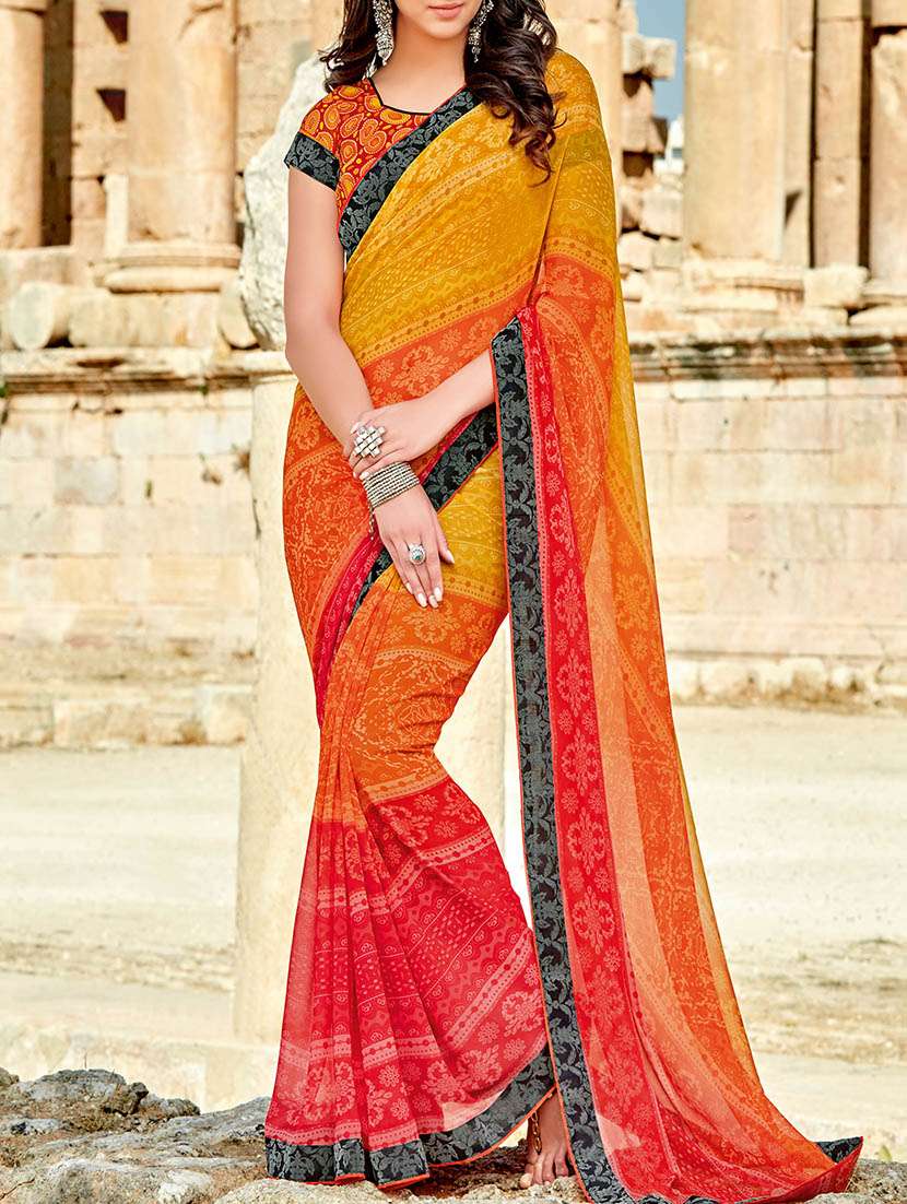 multi coloured georgette printed saree with blouse