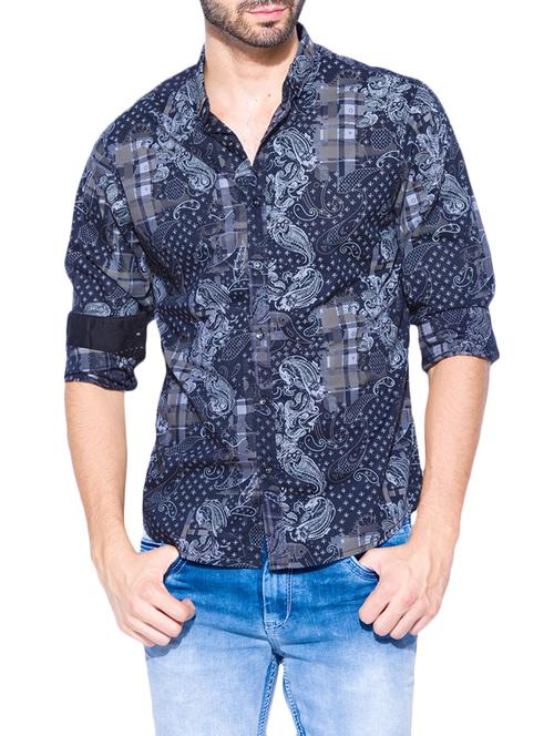 dark blue cotton casual shirt - 13900690 - Standard Image - 0
