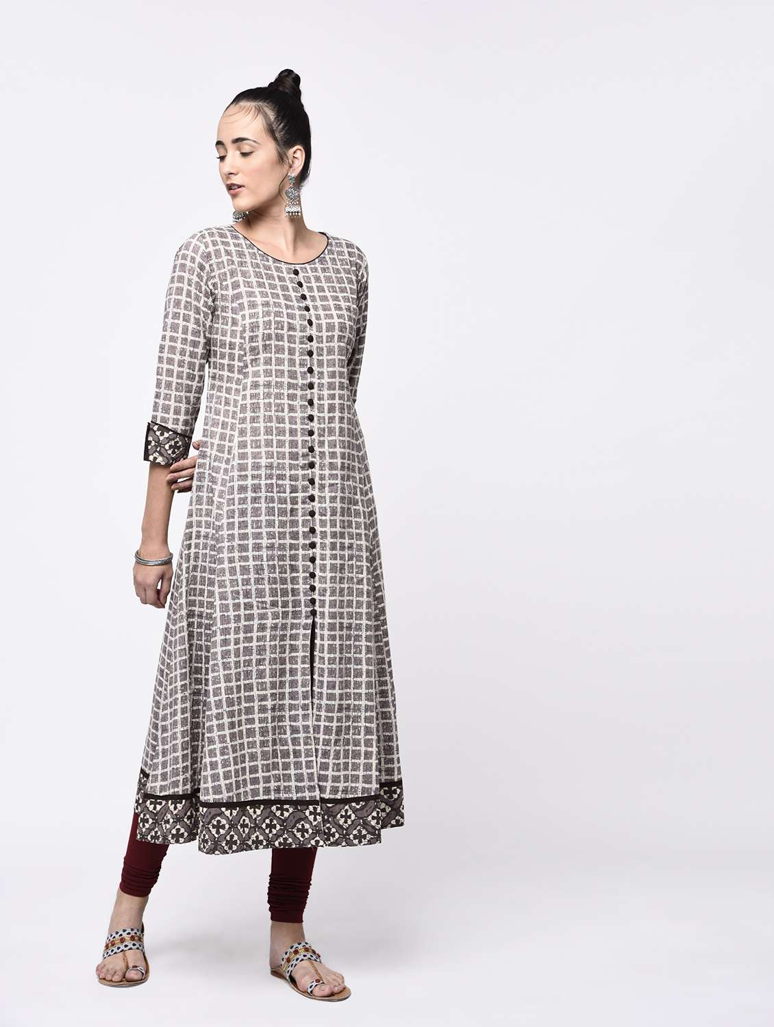 brown cotton flared kurta