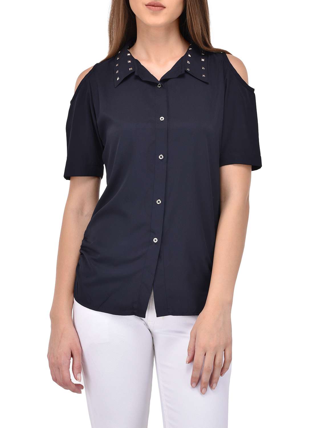 navy blue embellished regular shirt - 13908747 -  Zoom Image - 0