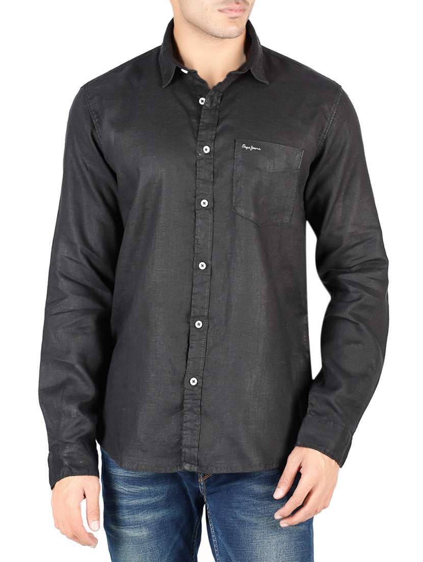 black cotton casual shirt - 13910037 - Zoom Image - 0