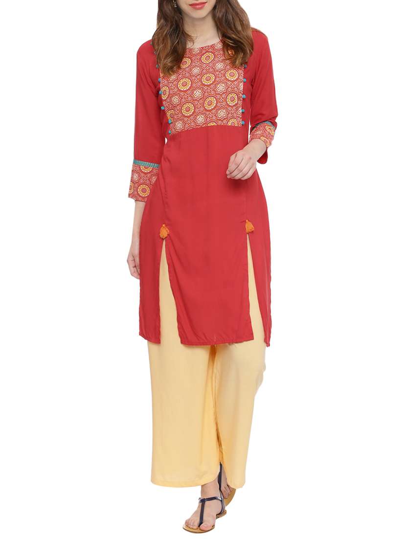 red rayon straight kurta