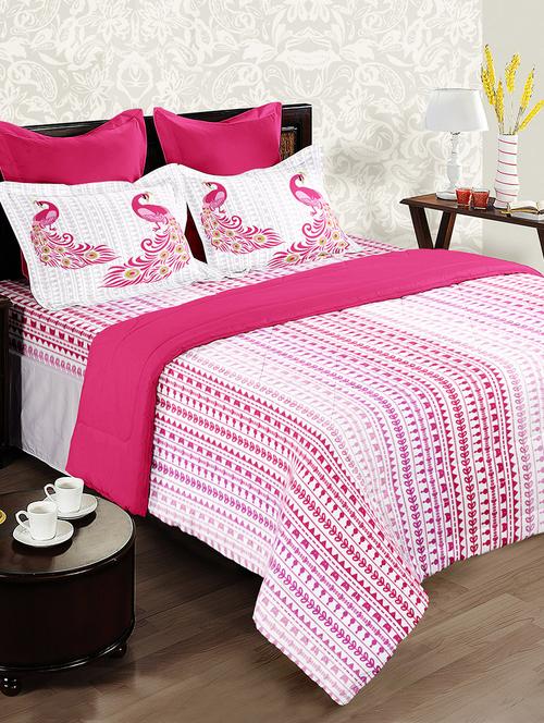 bianca 100% cotton white & pink printed double bedsheet with 2 pillow covers. - 13914889 - Standard Image - 0