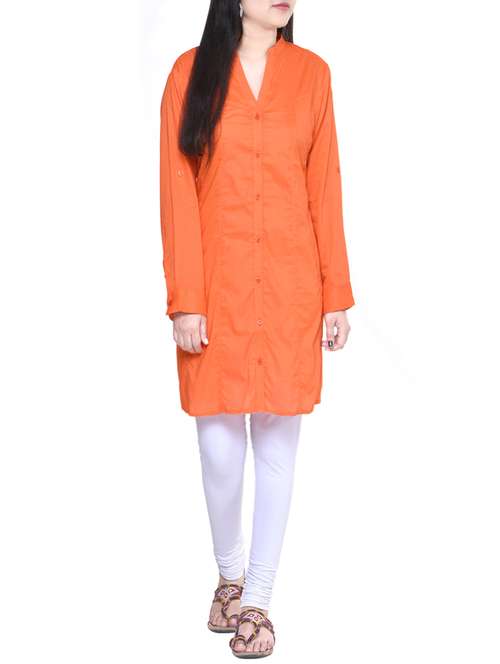 orange cotton straight kurta - 13916656 -  Standard Image - 0