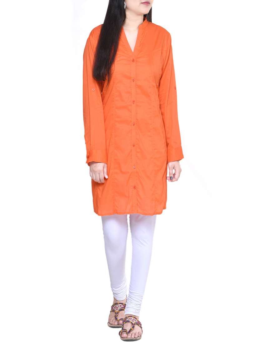 orange cotton straight kurta - 13916656 -  Zoom Image - 0