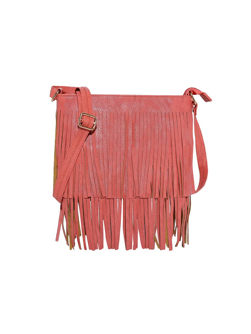 pink leatherette  fringed sling bag - 13916855 -  Zoom Image - 0