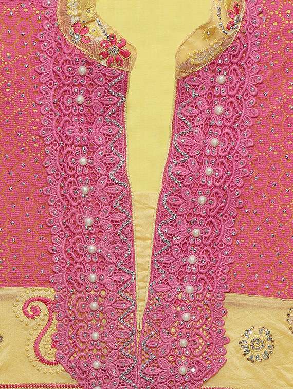 yellow chanderi cotton dress material - 13921114 -  Standard Image - 3