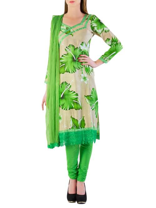 beige churidaar suit dress material - 13921117 -  Standard Image - 0