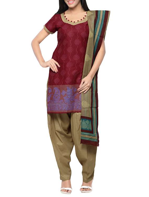 maroon cotton dress material - 13921127 -  Zoom Image - 0