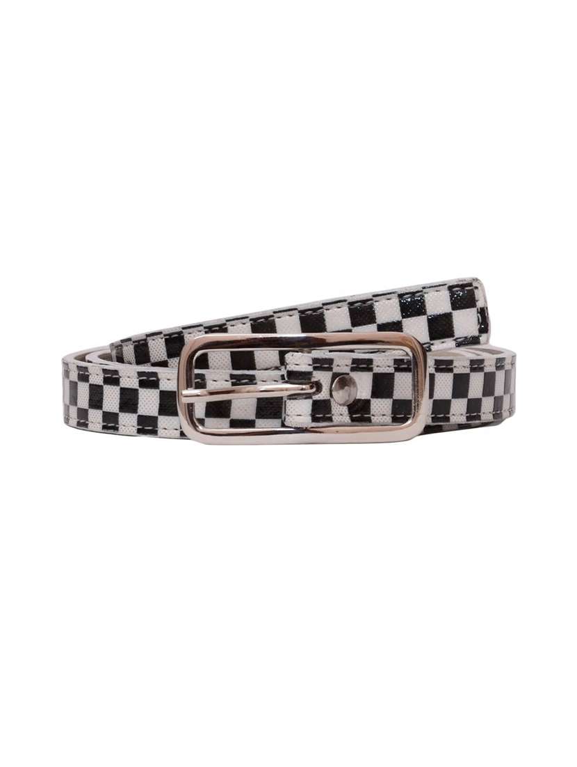 monochrome check faux leather belt
