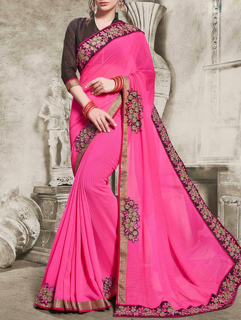 pink chiffon bordered saree with blouse