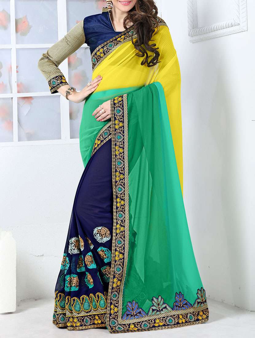 multi coloured georgette embroidered half & half saree with blouse
