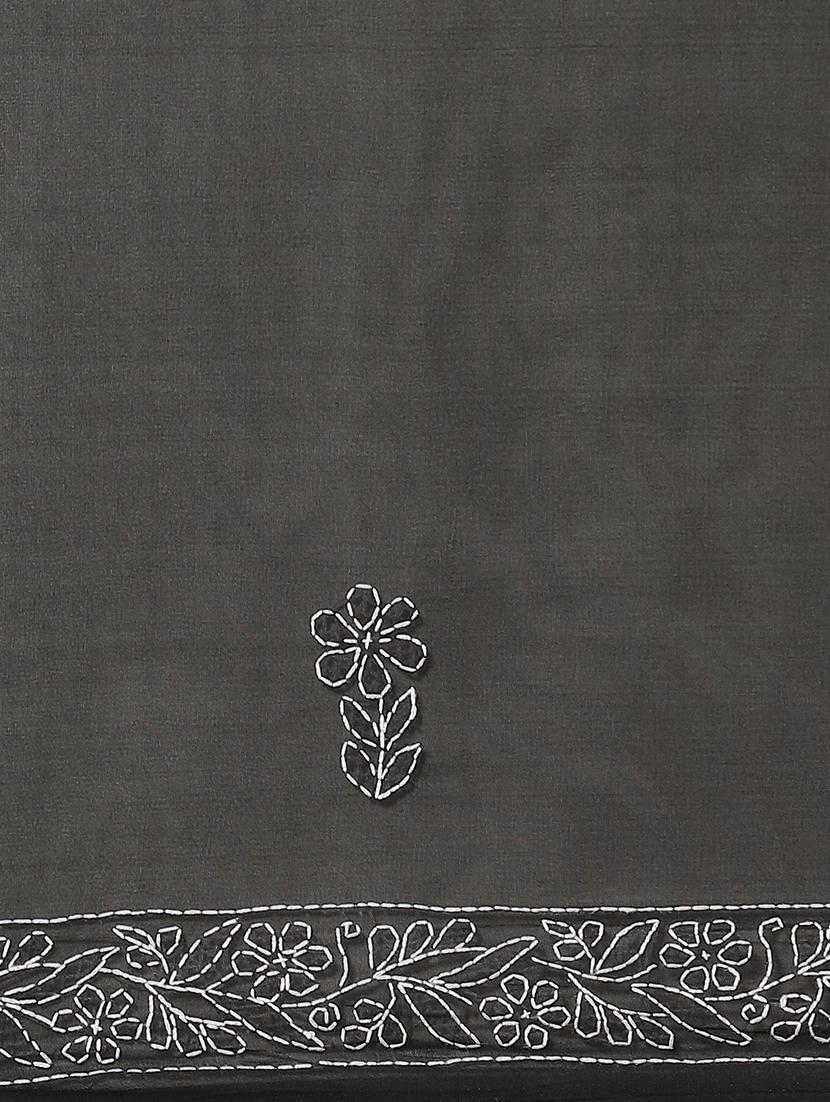 black georgette hand worked lucknowi chikankari saree with blouse - 13925110 - Standard Image - 3