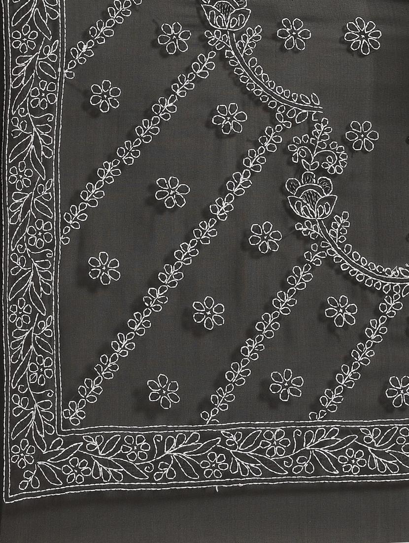 black georgette hand worked lucknowi chikankari saree with blouse - 13925110 - Standard Image - 5