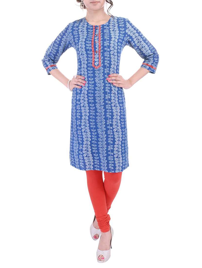 blue cotton straight kurta