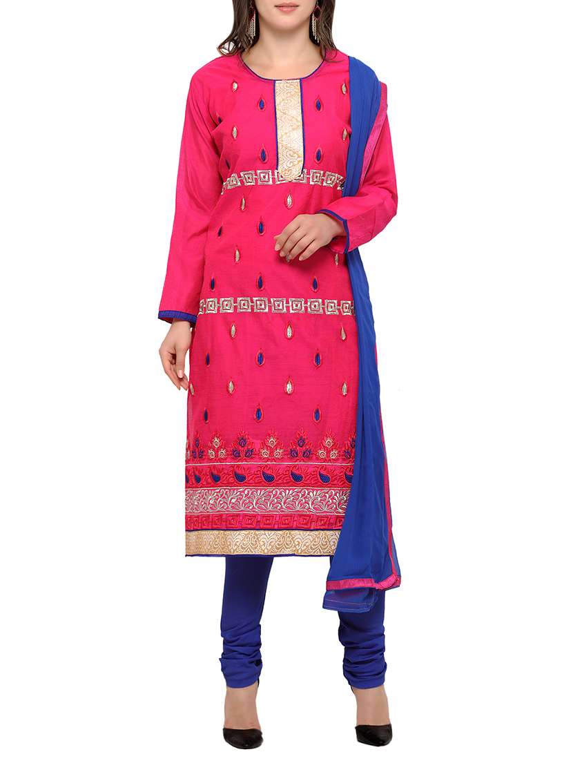 pink chanderi churidaar suits dress material