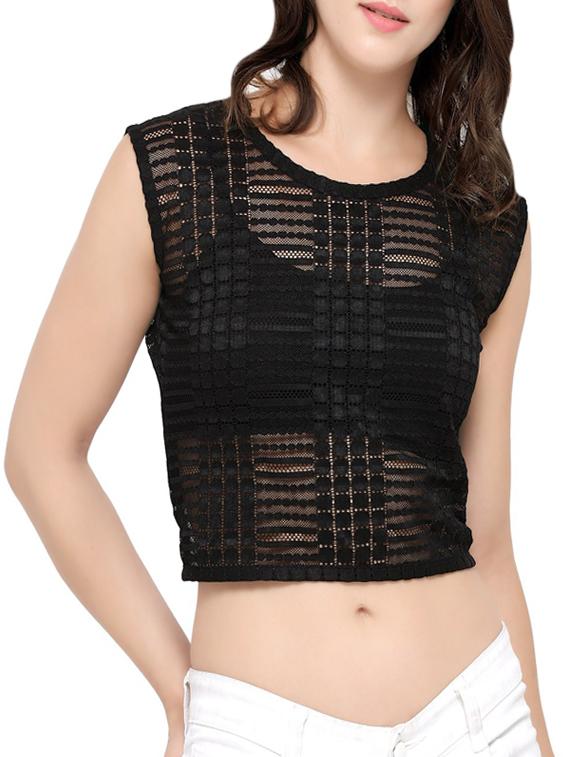 women's crop round neck top - 13931805 -  Zoom Image - 0