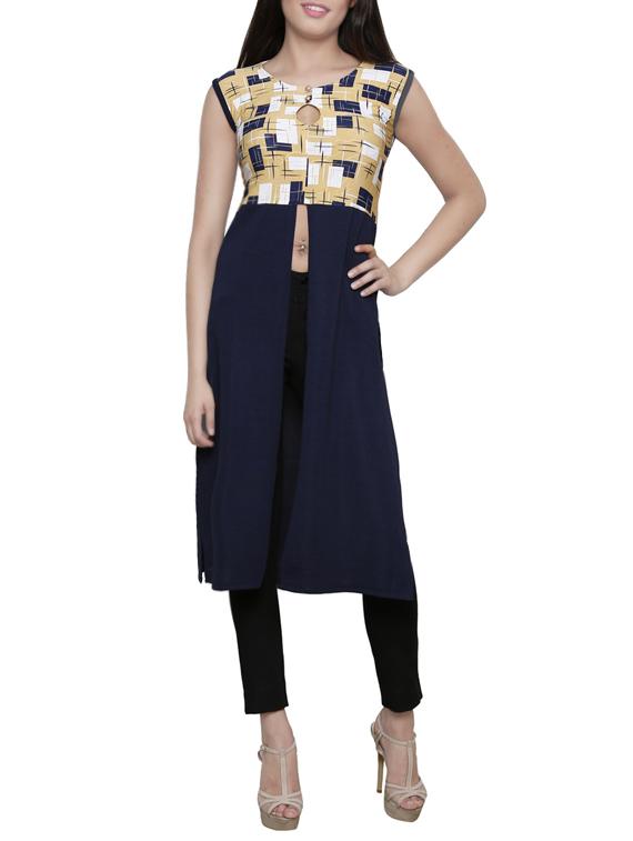 blue viscose high slit kurta - 13932480 - Zoom Image - 0
