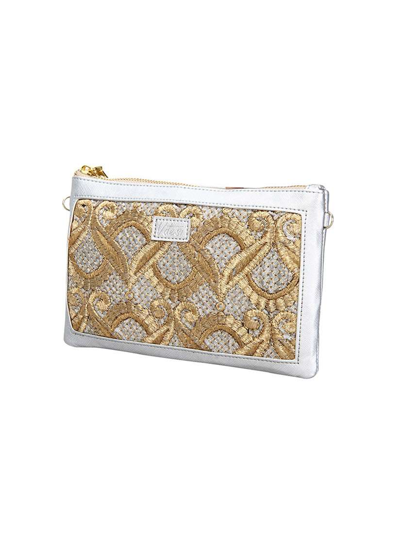 silver leatherette  pouch clutch - 13933811 -  Standard Image - 3